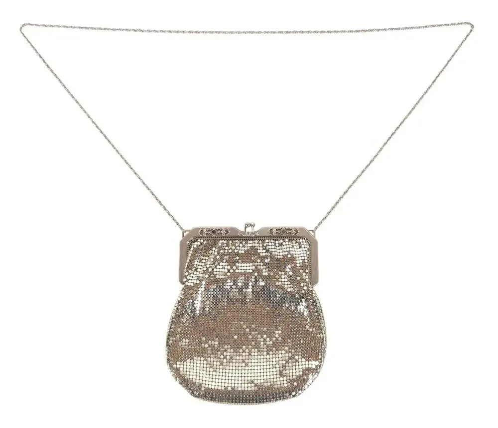 Vintage 1950s Whiting Davis Silver Metal Mesh Evening Bag Clutch